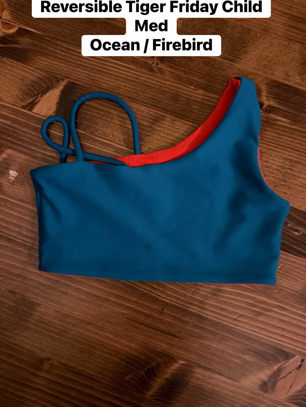 Tiger Friday Reversible One-Shoulder Top in Ocean and Firebird CM